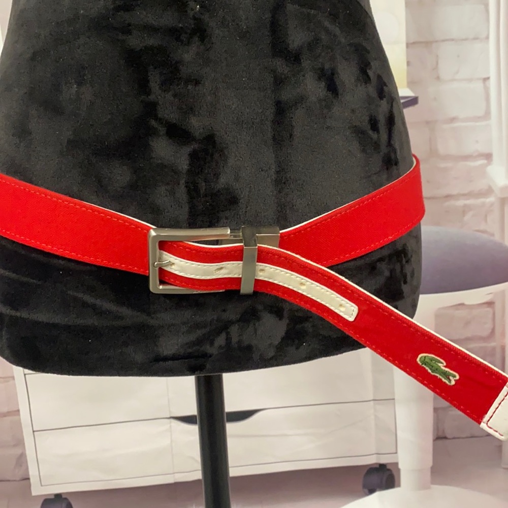 Lacoste Unisex Leather Red/White Belt Size 36